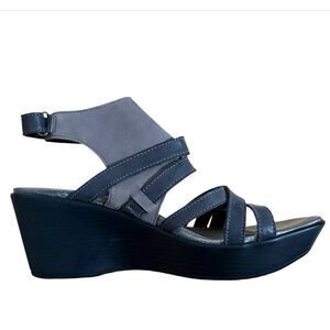 Naot Prestigehed Black/Gray Road Leather Wedge Sandal 40 NWOB